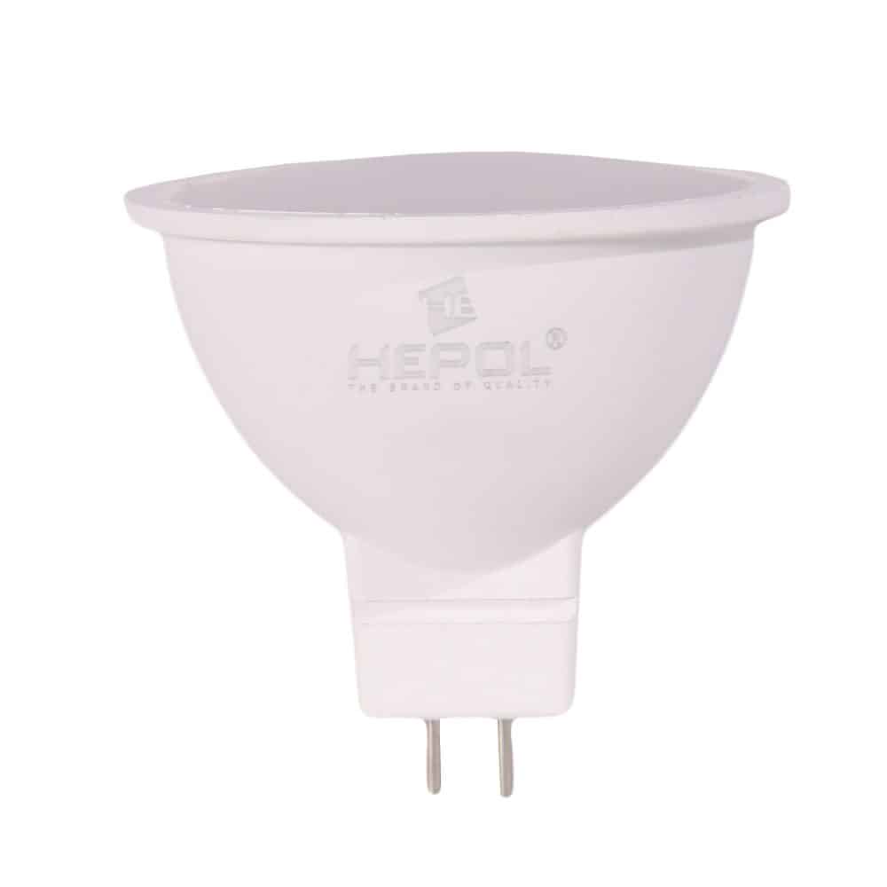 Bec LED HEPOL, forma spot, GX5.3, 6.5W, 30000 ore, lumina calda