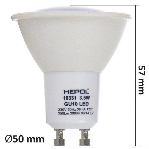 Bec LED HEPOL, forma spot, GU10, 3.5W, 30000 ore, lumina calda