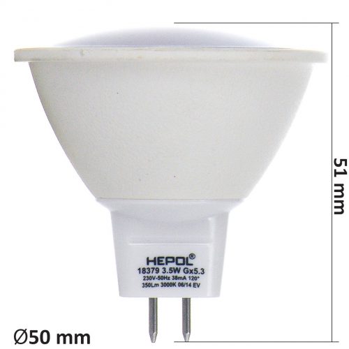 Bec LED HEPOL, forma spot, GU5.3, 3.5W, 30000 ore, lumina calda