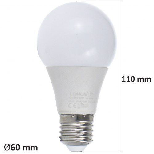 Bec LED LOHUIS, forma A60, E27, 5W, 30000 ore, lumina rece