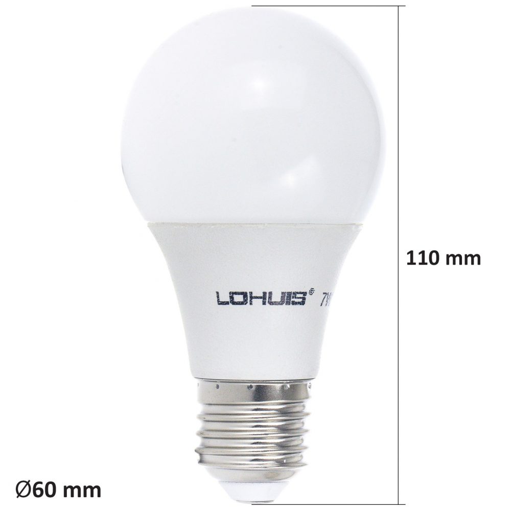 Bec LED LOHUIS, forma A60, E27, 7W, 30000 ore, lumina rece