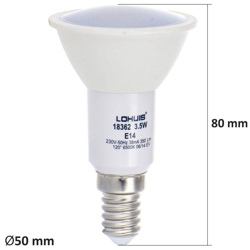 Bec LED LOHUIS, forma spot, E14, 3.5W, 30000 ore, lumina rece