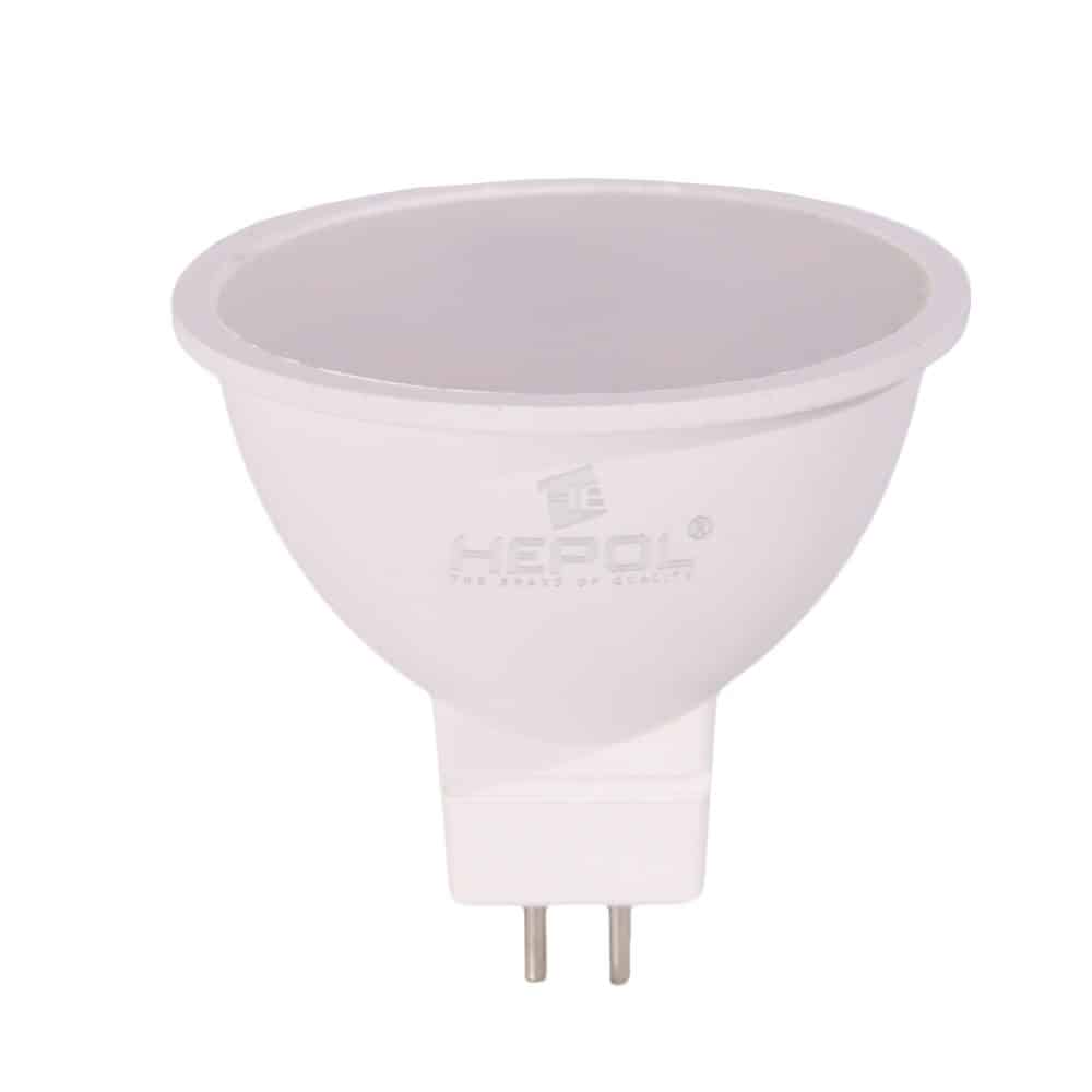 Bec LED HEPOL, forma spot, GX5.3, 6.5W, 30000 ore, lumina calda