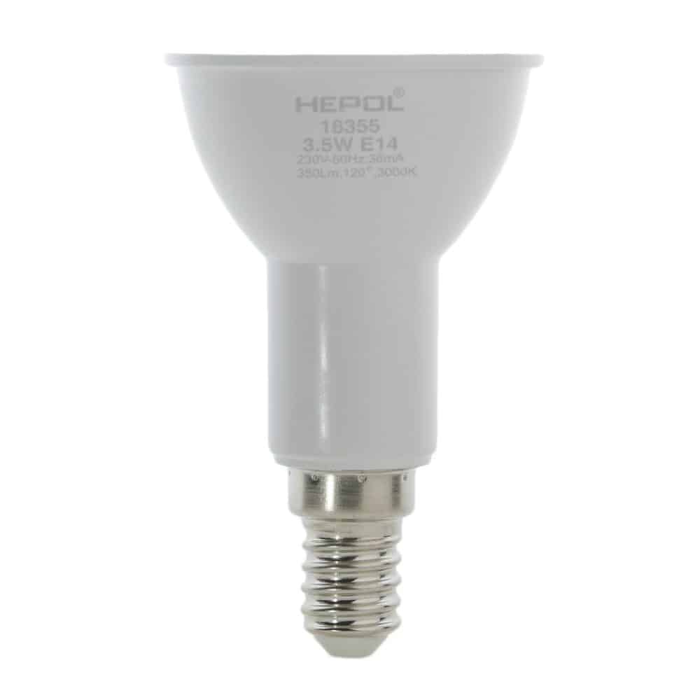 Bec LED HEPOL, forma spot, E14, 3.5W, 30000 ore, lumina calda