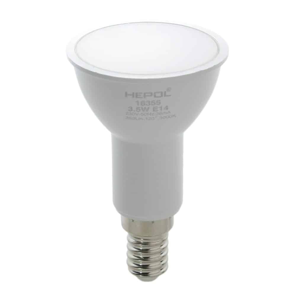 Bec LED HEPOL, forma spot, E14, 3.5W, 30000 ore, lumina calda