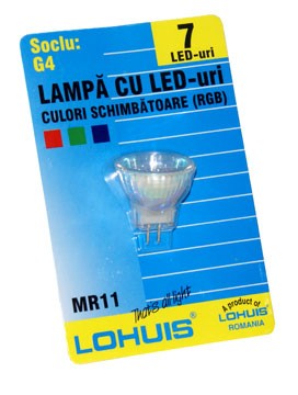 Bec LED LOHUIS MR11, forma spot, G4, 2W, 30000 ore, RGB
