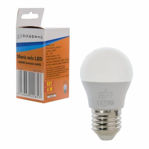 Bec LED HEPOL, forma glob, E27, 4W, 30000 ore, lumina calda