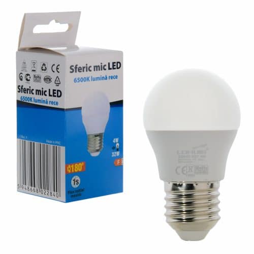 Bec LED LOHUIS, forma glob, E27, 4W, 30000 ore, lumina rece