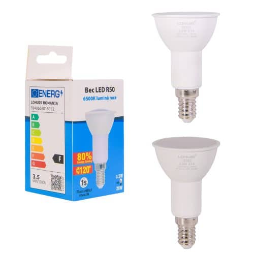 Bec LED LOHUIS, forma spot, E14, 3.5W, 30000 ore, lumina rece