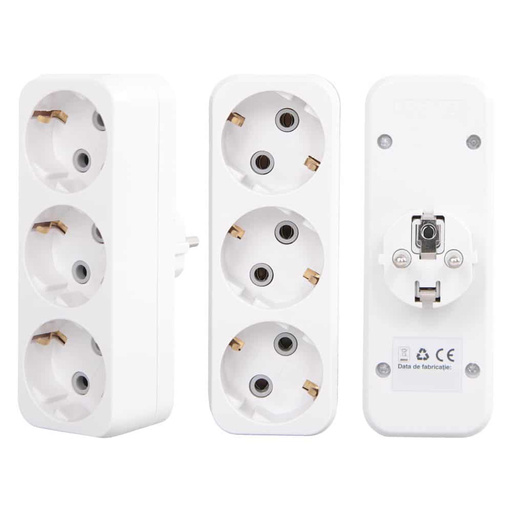 Adaptor liniar HEPOL, 3 prize, alb