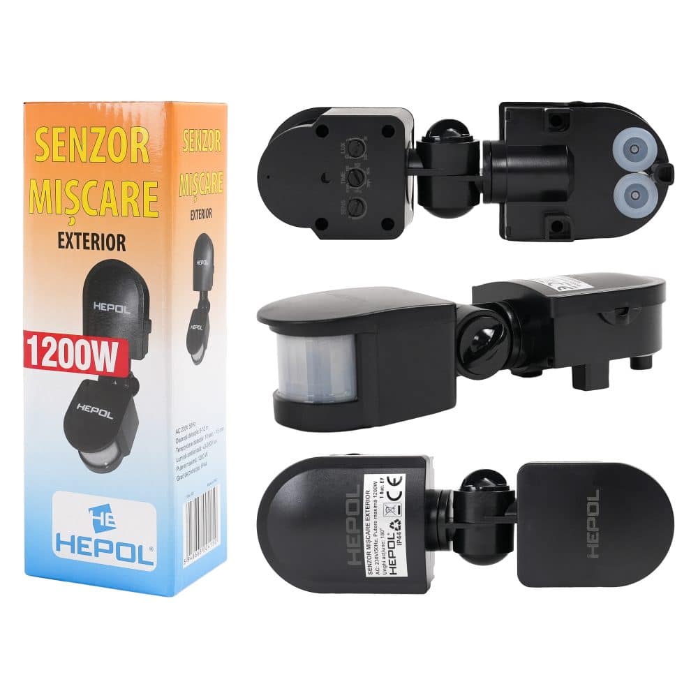 Senzor de miscare HEPOL, exterior, 120 grade, IP44, negru