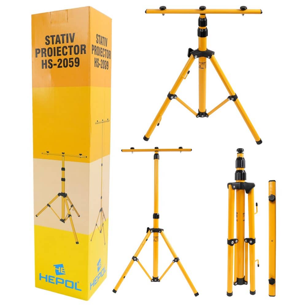 Stativ proiector HEPOL, 650 mm - 1700 mm, galben