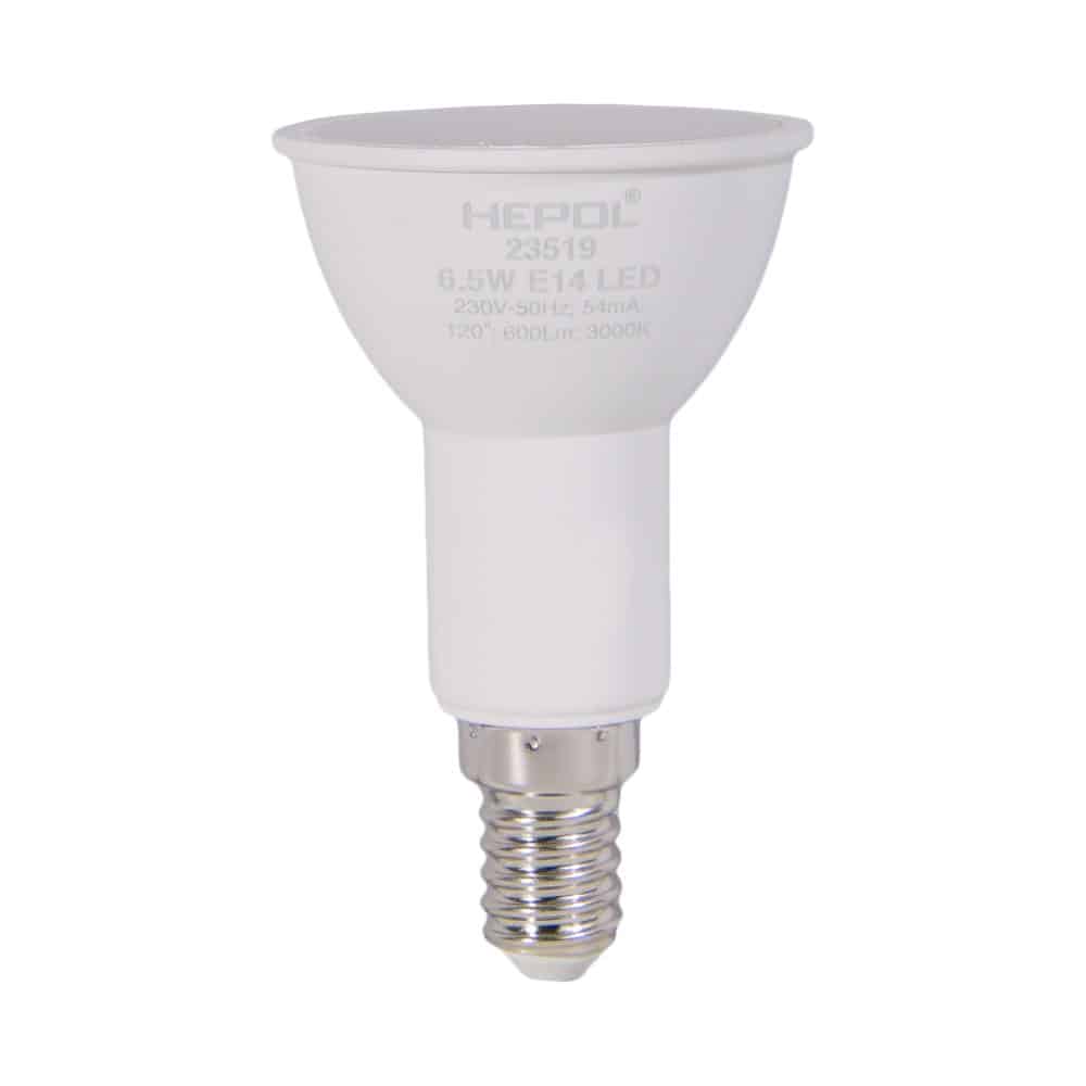 Bec LED HEPOL, forma spot, E14, 6.5W, 30000 ore, lumina calda