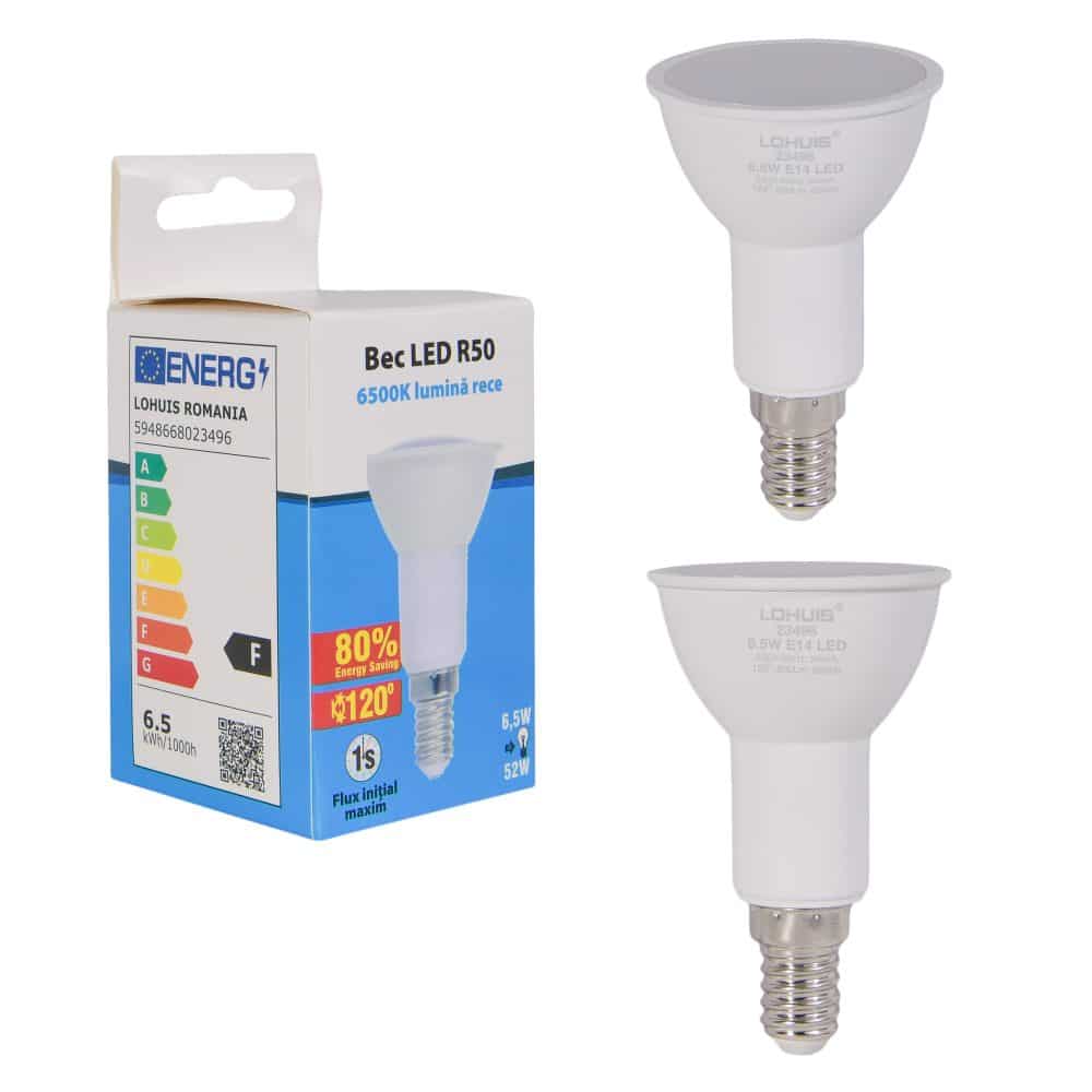 Bec LED LOHUIS, forma spot, E14, 6.5W, 30000 ore, lumina rece