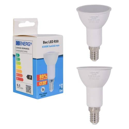 Bec LED LOHUIS, forma spot, E14, 6.5W, 30000 ore, lumina rece
