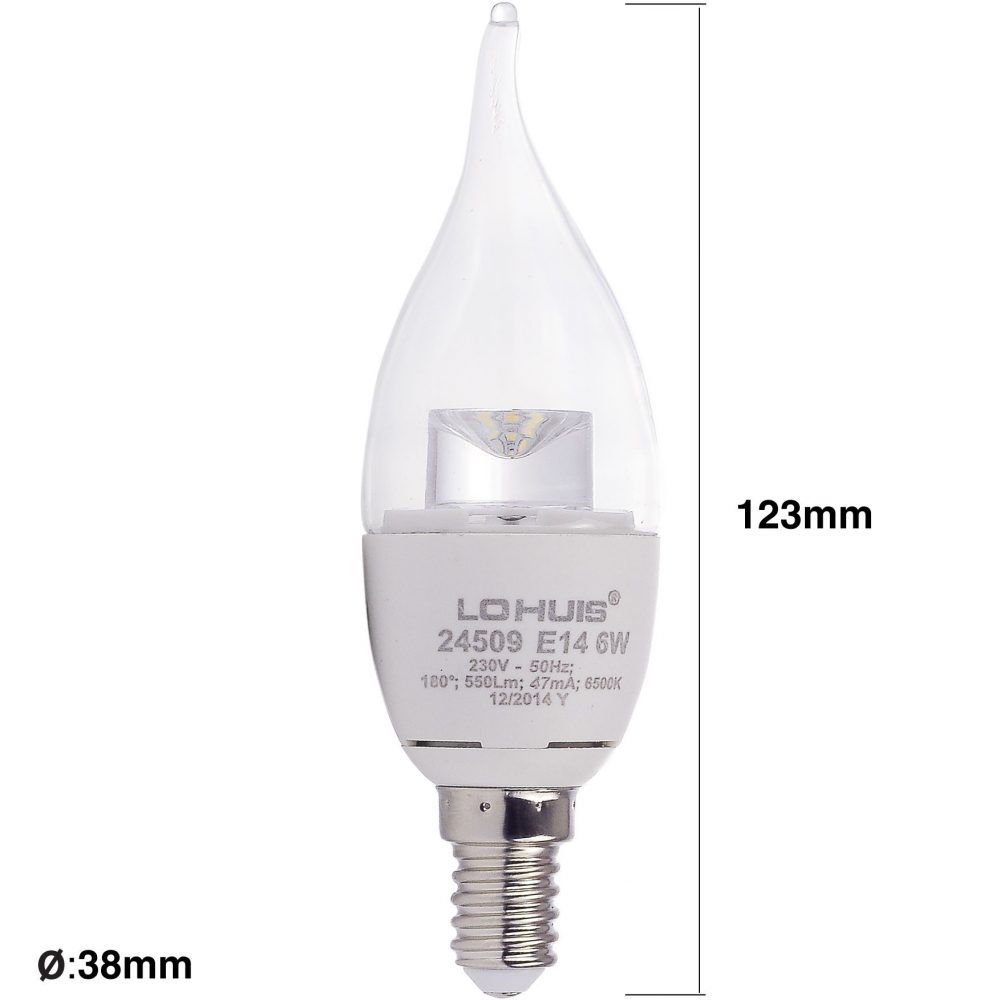 Bec LED LOHUIS, forma lumanare fantezie, E14, 6W, lumina rece