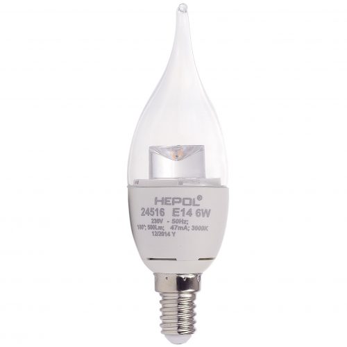 Bec LED HEPOL, forma lumanare fantezie, E14, 6W, lumina calda