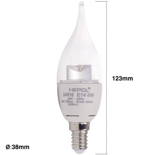 Bec LED HEPOL, forma lumanare fantezie, E14, 6W, lumina calda