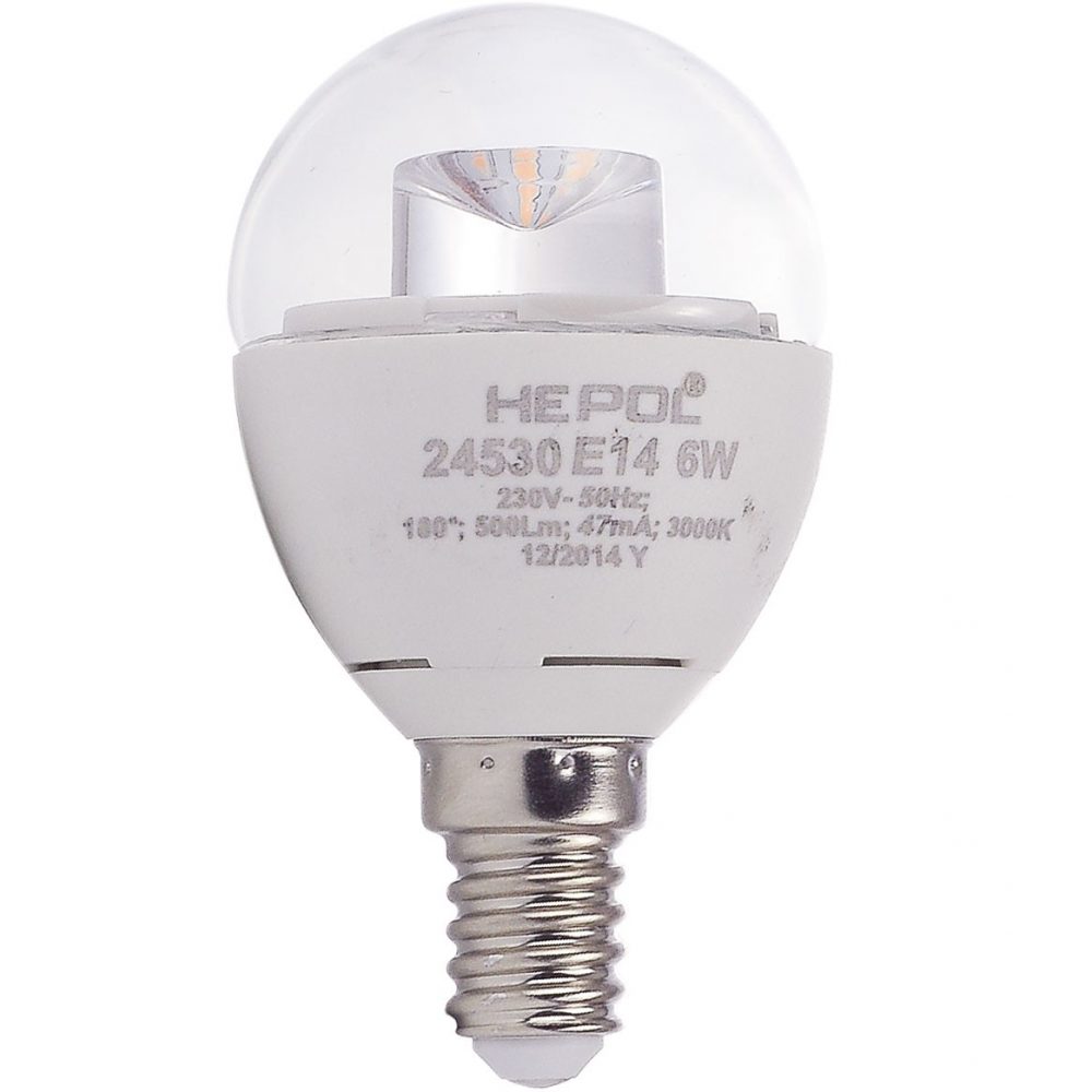 Bec LED HEPOL, forma sferic, E14, 6W, lumina calda