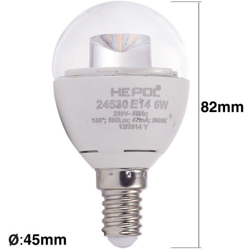 Bec LED HEPOL, forma sferic, E14, 6W, lumina calda