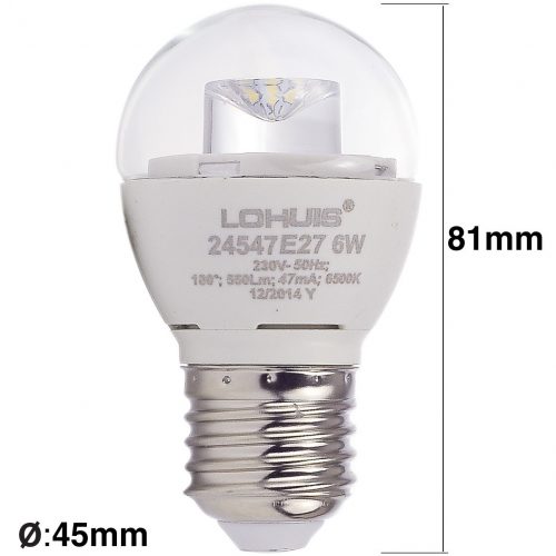 Bec LED LOHUIS, forma sferic, E27, 6W, lumina rece