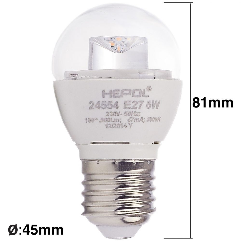 Bec LED HEPOL, forma sferic, E27, 6W, lumina calda