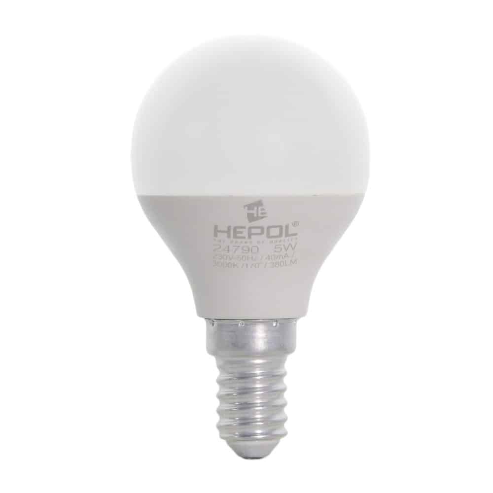 Bec LED SFERIC E14, 5W, 380lm, lumina calda