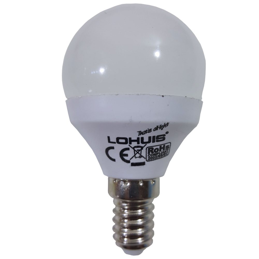 Bec LED LOHUIS ECOLINE, forma glob A45, E14, 5W, 30000 ore, lumina rece