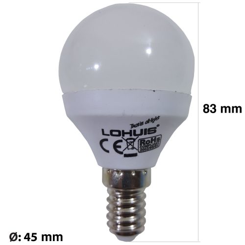 Bec LED LOHUIS ECOLINE, forma glob A45, E14, 5W, 30000 ore, lumina rece