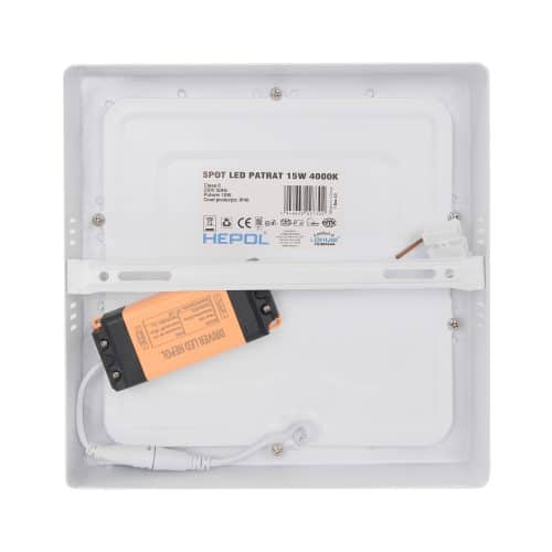 Spot LED HEPOL, patrat, aparent/PT, 225mm, 15W, lumina neutra