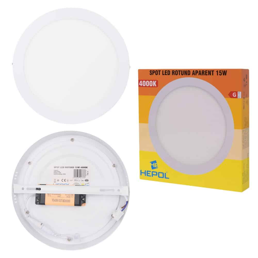 Spot LED HEPOL, rotund, aparent/PT, 225mm, 15W, lumina neutra