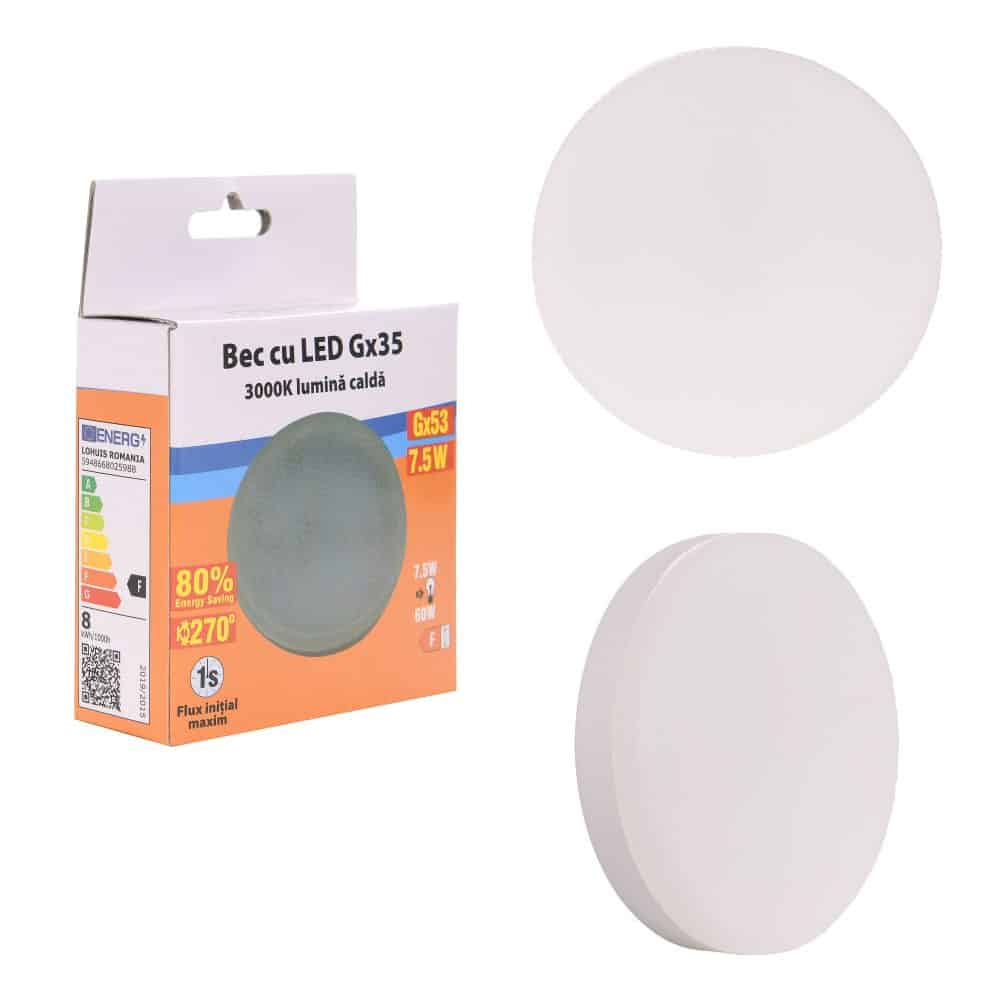 Bec LED HEPOL, forma reflector, Gx53, 7.5W, 8000 ore, lumina calda