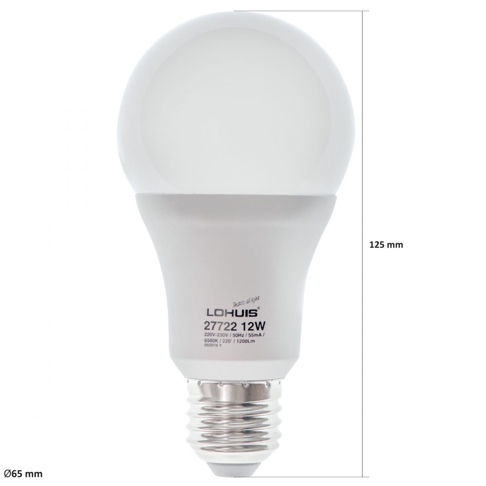 Bec LED LOHUIS DIMABIL, forma A65, E27, 12W, 25000 ore, lumina rece