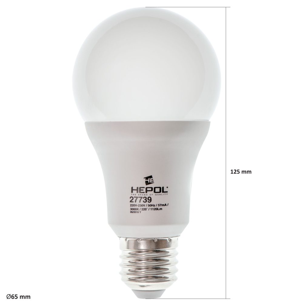 Bec LED HEPOL DIMABIL, forma A65, E27, 12W, 25000 ore, lumina calda