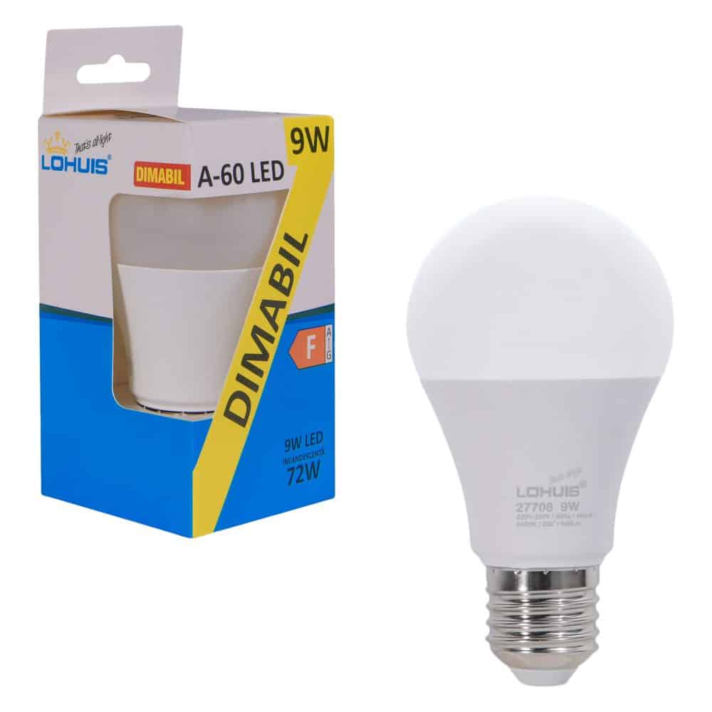 Bec LED LOHUIS DIMABIL, forma A60, E27, 9W, 25000 ore, lumina rece