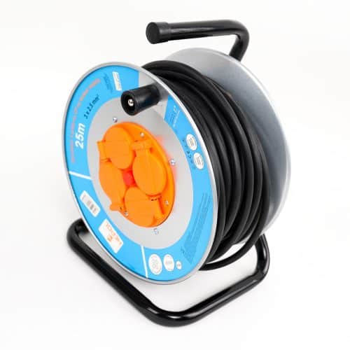 Derulator HEPOL, 4 prize, flanse metalice, 25m, 3x2.5mm²