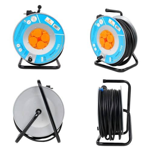 Derulator HEPOL, 4 prize, flanse metalice, 50m, 3x2.5mm²