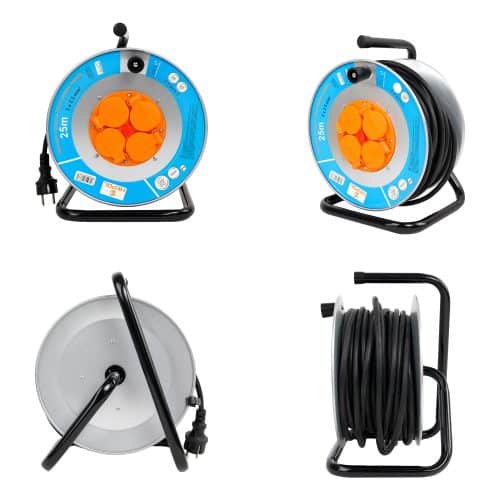 Derulator HEPOL, 4 prize, flanse metalice, 25m, 3x2.5mm²