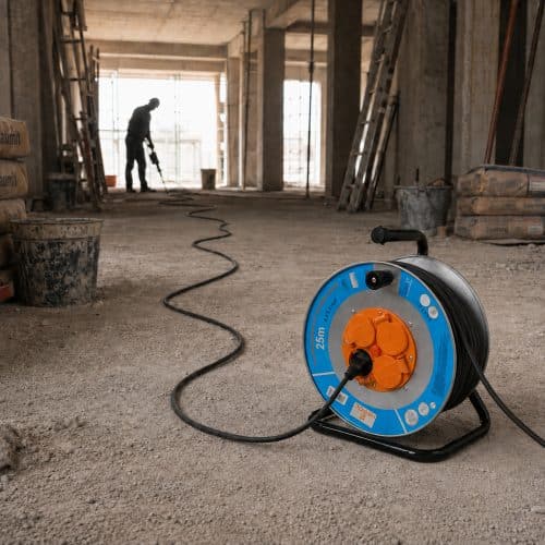 Derulator HEPOL, 4 prize, flanse metalice, 25m, 3x2.5mm²