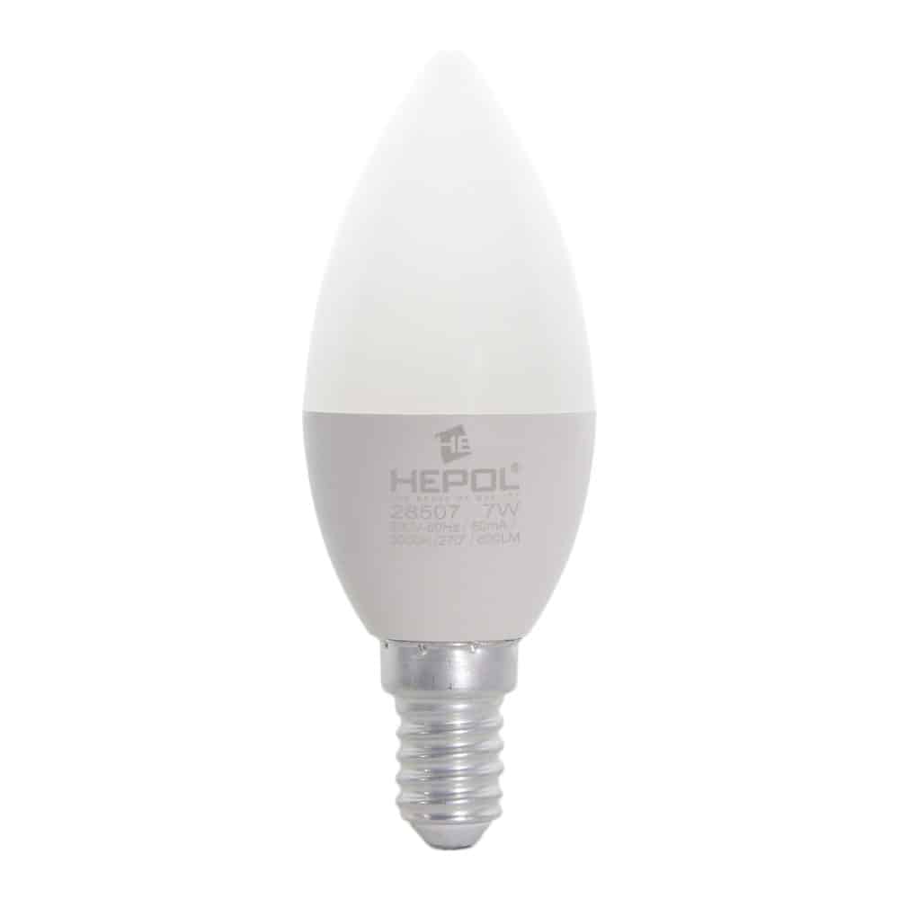 Bec LED HEPOL, forma lumanare, E14, 7W, 560lm, lumina calda