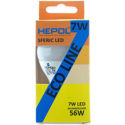 Bec LED ECOLINE HEPOL, forma sferic, E14, 7W, 20000 ore, lumina calda