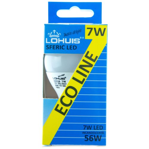 Bec LED ECOLINE LOHUIS, forma sferic, E14, 7W, 20000 ore, lumina rece