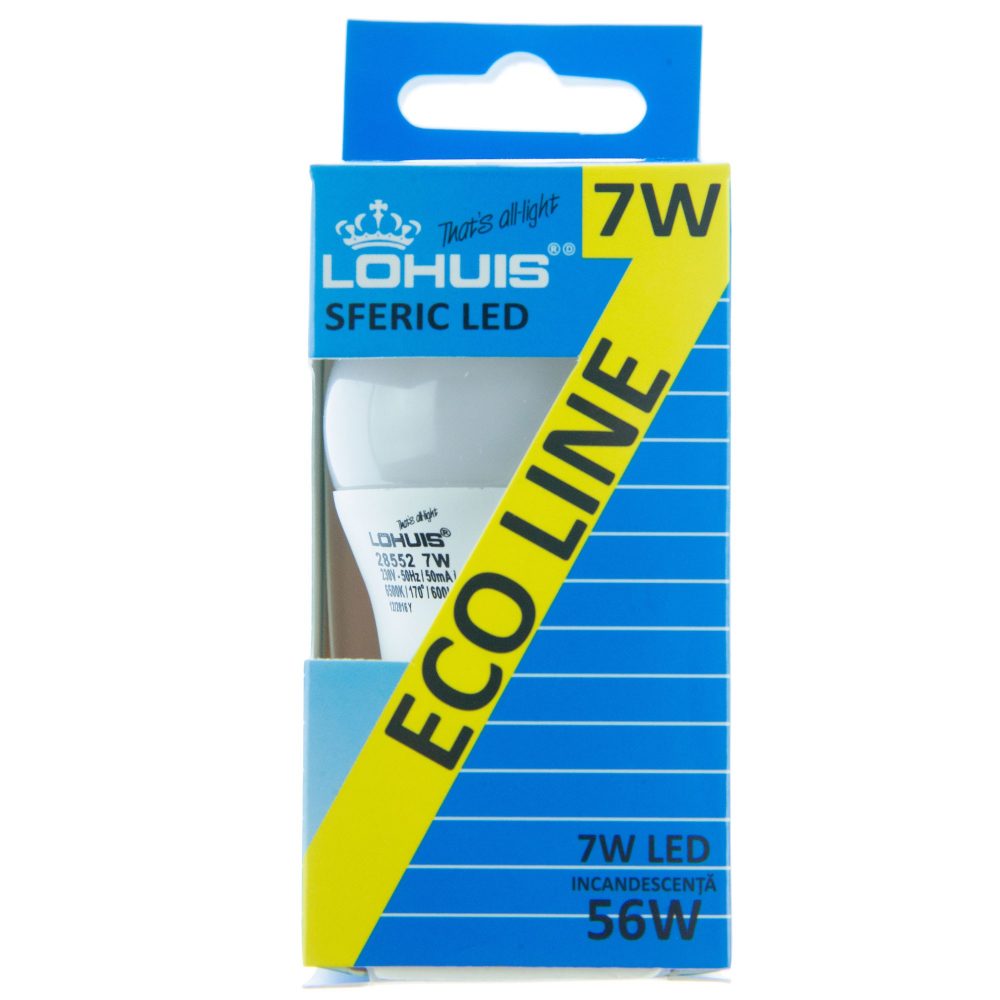 Bec LED ECOLINE LOHUIS, forma sferic, E27, 7W, 20000 ore, lumina rece