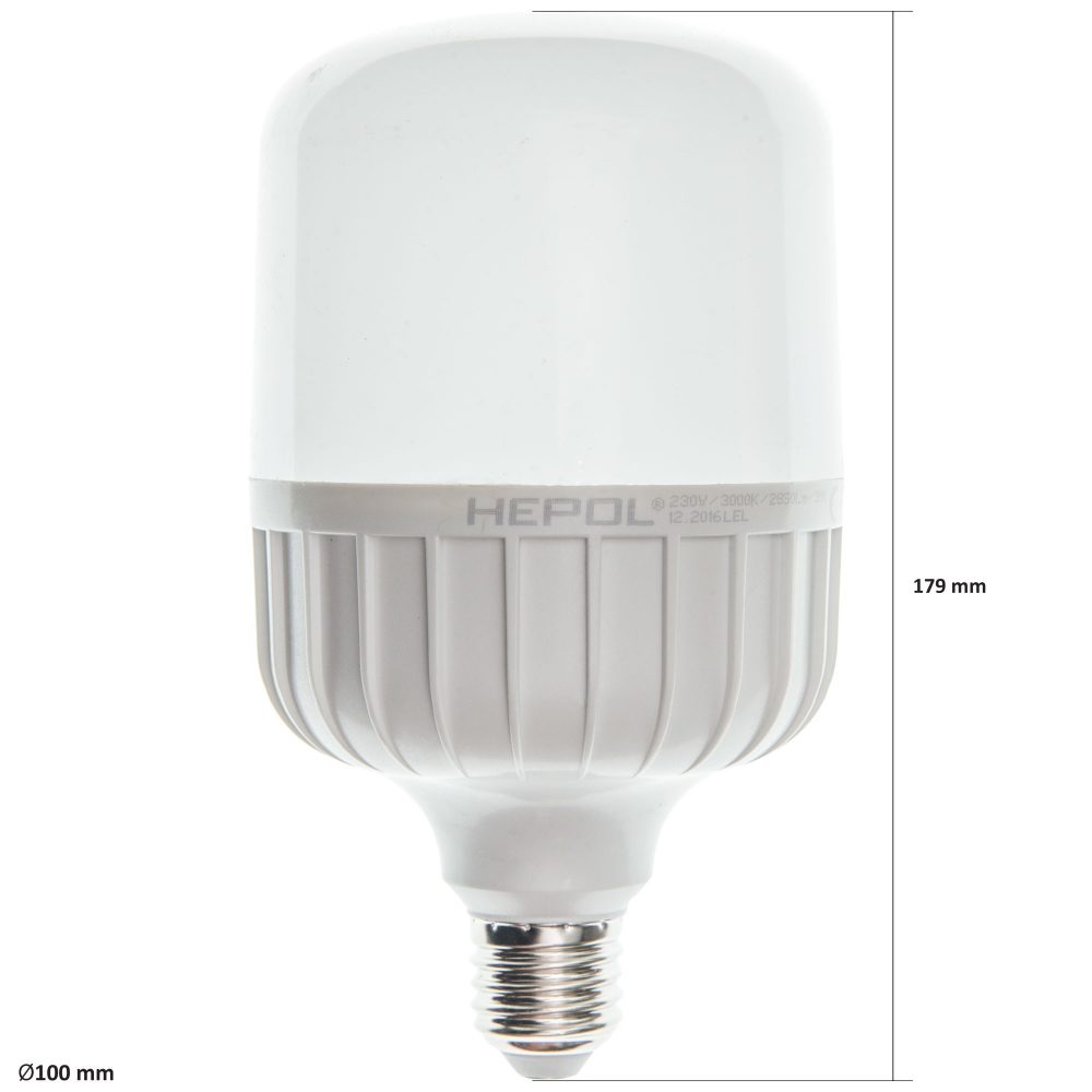 Bec LED T100 HEPOL, forma tubulara, E27, 30W, 25000 ore, lumina calda