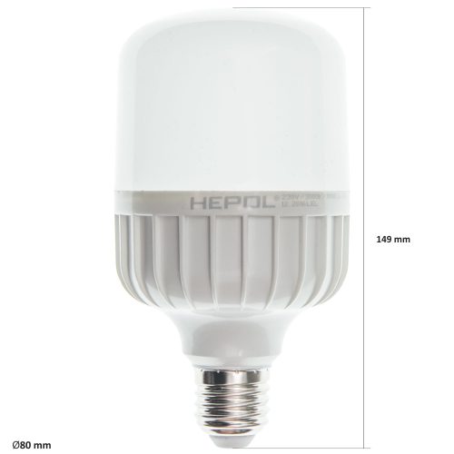 Bec LED T80 HEPOL, forma tubulara, E27, 20W, 25000 ore, lumina calda