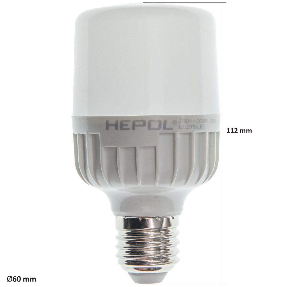 Bec LED T60 HEPOL, forma tubulara, E27, 12W, 25000 ore, lumina calda