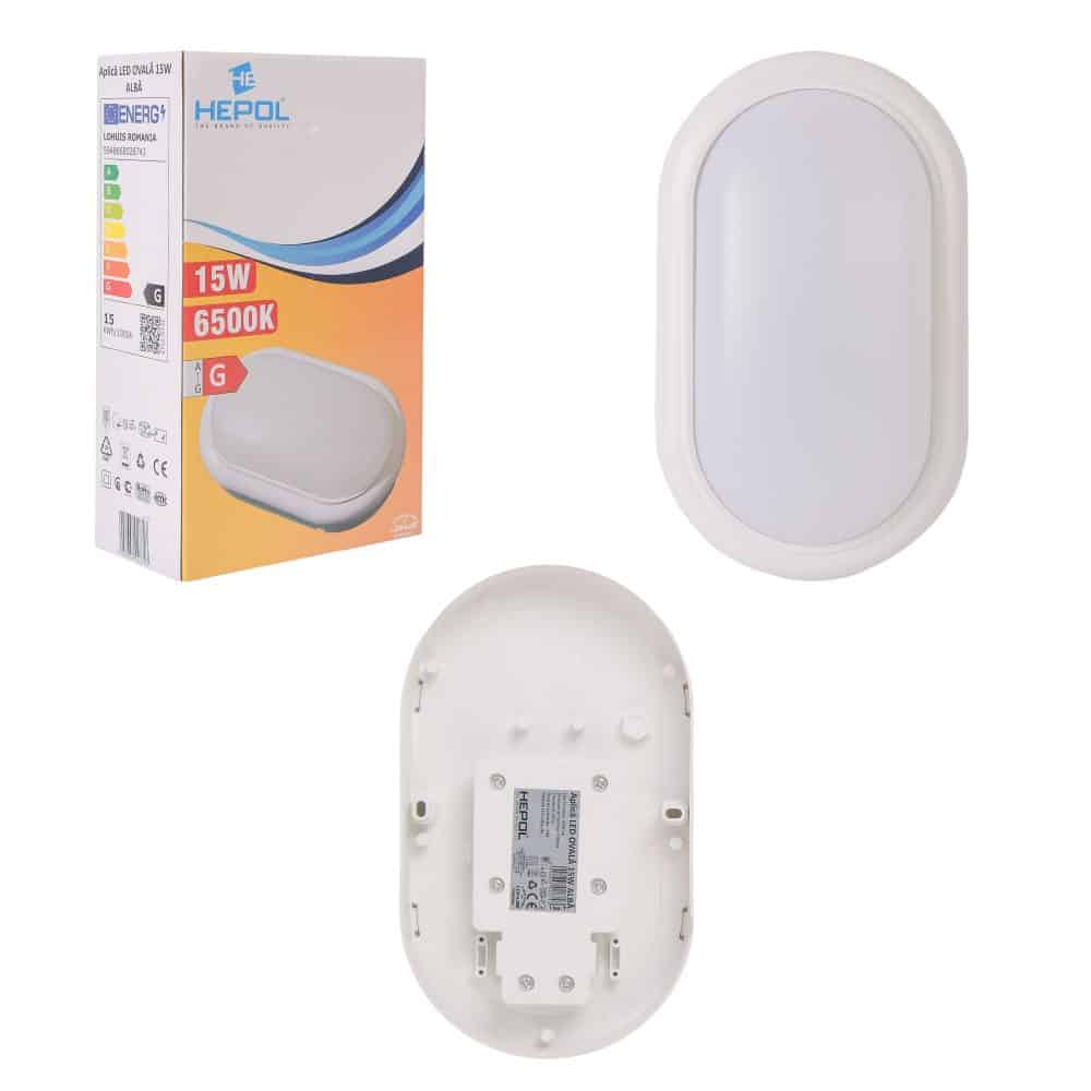 Aplica LED ovala HEPOL, aparent/PT, 15W, lumina rece