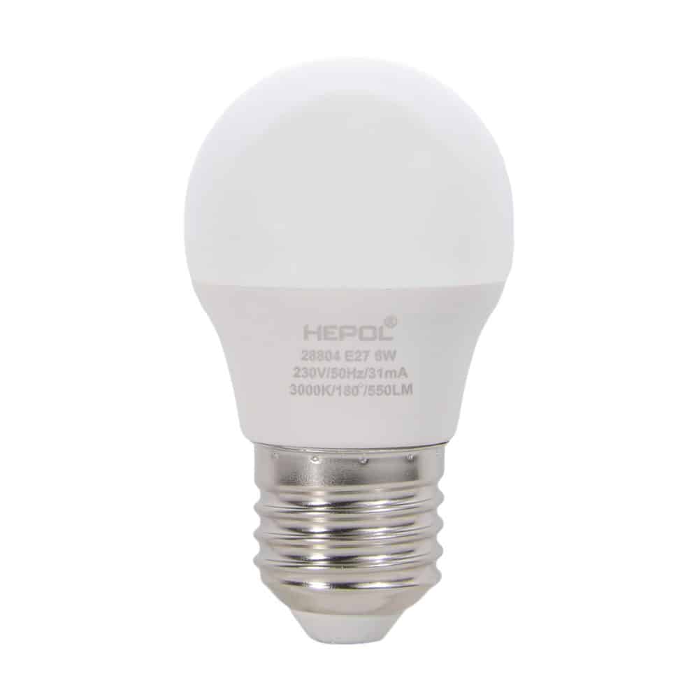 Bec LED HEPOL DIMABIL, forma sferic, E27, 6W, 25000 ore, lumina calda