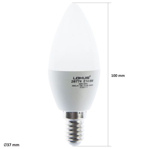 Bec LED LOHUIS DIMABIL, forma lumanare, E14, 6W, 25000 ore, lumina rece