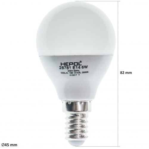 Bec LED HEPOL DIMABIL, forma sferic, E14, 7W, 25000 ore, lumina calda